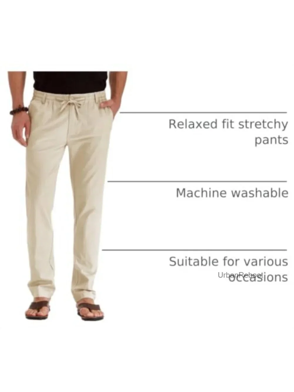 Men's Linen Pants Drawstring Casual Summer Beach Trousers